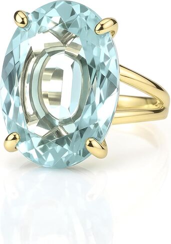 14k Birthstone Rings for Women - 20x16mm Oval Blue Topaz in 14k Ring Gold-filled Band - Vintage Topaz Jewelry for Women - Handmade in Kuwait