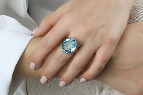 14k Birthstone Rings for Women - 20x16mm Oval Blue Topaz in 14k Ring Gold-filled Band - Vintage Topaz Jewelry for Women - Handmade in Kuwait