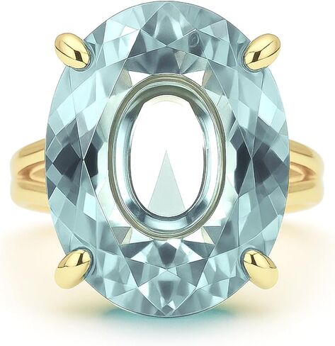 14k Birthstone Rings for Women - 20x16mm Oval Blue Topaz in 14k Ring Gold-filled Band - Vintage Topaz Jewelry for Women - Handmade in Kuwait