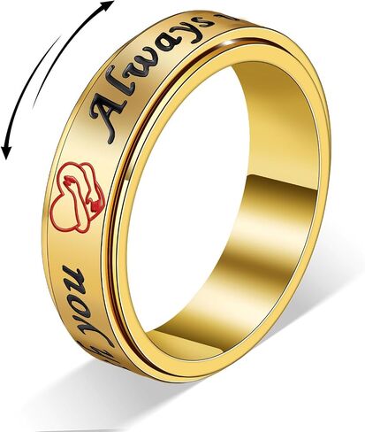 Fidget Spinner Ring for Women - 18K Gold Plated Stainless Steel Hug Ring with Always with You Message - Anniversary Engagement Birthday Graduation Gifts in Saudi Arabia