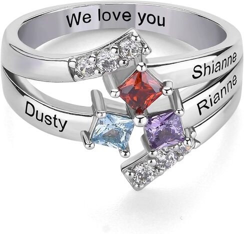 925 Sterling Silver Personalized Mom's Ring - Custom Birthstones & Engraved Names for 1-9 Family - Jewelry Gift for Mothers, Wife, Grandmothers in Saudi Arabia