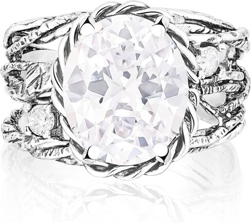 JEAN RACHEL JEWELRY خاتم التفاف سلكي بيضاوي من الفضة الإسترليني عيار 925 - 8.45 قيراط من الزركونيا المكعبة الشفافة مع لمسات مضفرة in Kuwait