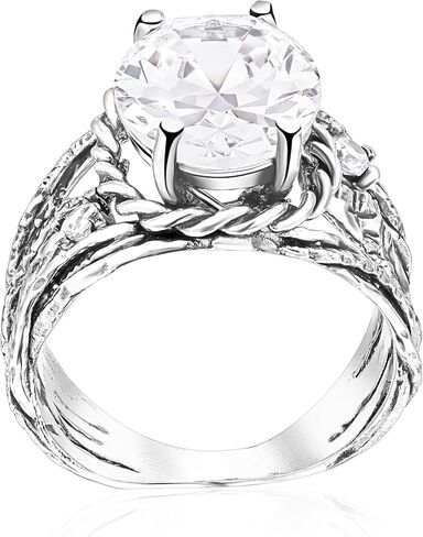 JEAN RACHEL JEWELRY خاتم التفاف سلكي بيضاوي من الفضة الإسترليني عيار 925 - 8.45 قيراط من الزركونيا المكعبة الشفافة مع لمسات مضفرة in Kuwait