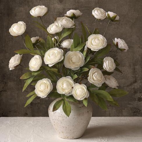 VIERENA 6 PCS Artificial Ranunculus Branches for Vase - 27" Fake Silk Persian Buttercup Stems Look Real Faux Flowers for DIY Bouquet, Table Centerpieces, Farmhouse, Home Decor (Cream) in Saudi Arabia