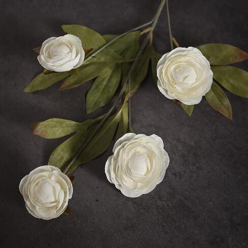 VIERENA 6 PCS Artificial Ranunculus Branches for Vase - 27" Fake Silk Persian Buttercup Stems Look Real Faux Flowers for DIY Bouquet, Table Centerpieces, Farmhouse, Home Decor (Cream) in Saudi Arabia