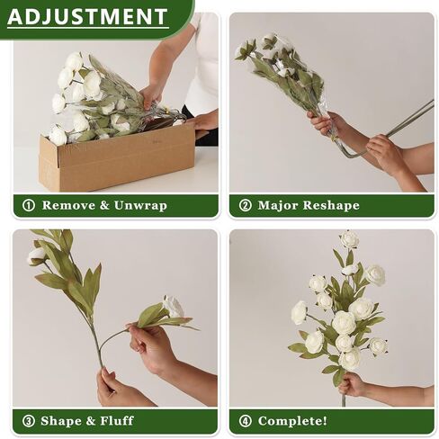 VIERENA 6 PCS Artificial Ranunculus Branches for Vase - 27" Fake Silk Persian Buttercup Stems Look Real Faux Flowers for DIY Bouquet, Table Centerpieces, Farmhouse, Home Decor (Cream) in Saudi Arabia