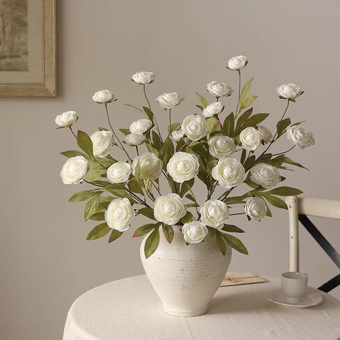 VIERENA 6 PCS Artificial Ranunculus Branches for Vase - 27" Fake Silk Persian Buttercup Stems Look Real Faux Flowers for DIY Bouquet, Table Centerpieces, Farmhouse, Home Decor (Cream) in Saudi Arabia