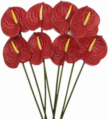 8pcs Burgundy Anthurium Artificial Flowers Lifelike Fake Flowers 5.5" Head for Table Centerpieces Bridal Wedding Festival Christmas Hotel Home Floral Decor (Burgundy) in Kuwait