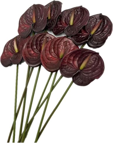 8pcs Burgundy Anthurium Artificial Flowers Lifelike Fake Flowers 5.5" Head for Table Centerpieces Bridal Wedding Festival Christmas Hotel Home Floral Decor (Burgundy) in Kuwait