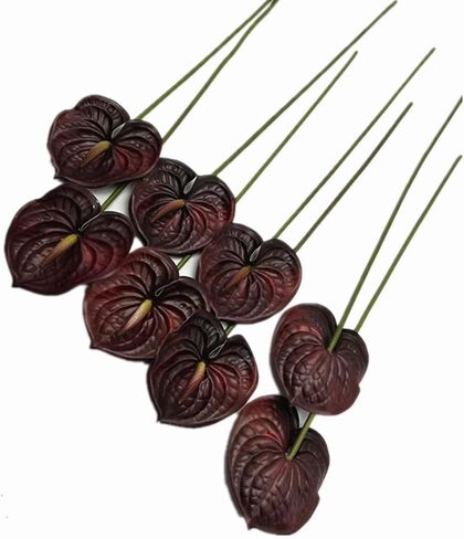 8pcs Burgundy Anthurium Artificial Flowers Lifelike Fake Flowers 5.5" Head for Table Centerpieces Bridal Wedding Festival Christmas Hotel Home Floral Decor (Burgundy) in Kuwait