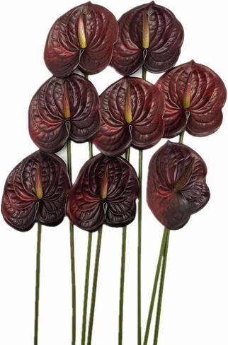 8pcs Burgundy Anthurium Artificial Flowers Lifelike Fake Flowers 5.5" Head for Table Centerpieces Bridal Wedding Festival Christmas Hotel Home Floral Decor (Burgundy) in Kuwait