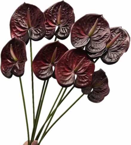 8pcs Burgundy Anthurium Artificial Flowers Lifelike Fake Flowers 5.5" Head for Table Centerpieces Bridal Wedding Festival Christmas Hotel Home Floral Decor (Burgundy) in Kuwait