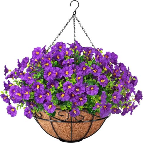 Ouddy Decor Artificial Hanging Plants Flowers Basket for Spring Summer Outdoor Decor, Fake Hanging Flowers Faux Silk Morning Glory UV Resistant for Patio Yard Porch Garden Home Decorations, Fuchsia in Saudi Arabia