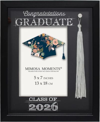 5x7 2026 Graduation Frame with Real Gray Tassel & Holder | 5x7 Graduation photo Frame, Paper Mat & Greeting Card, Tool-Free Install, Wall & Tabletop Decor, Gift for 2026 Graduates in Saudi Arabia
