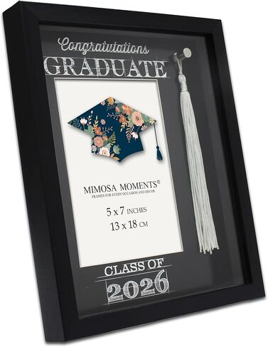 5x7 2026 Graduation Frame with Real Gray Tassel & Holder | 5x7 Graduation photo Frame, Paper Mat & Greeting Card, Tool-Free Install, Wall & Tabletop Decor, Gift for 2026 Graduates in Saudi Arabia
