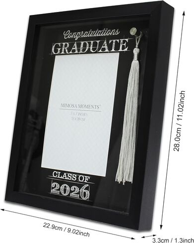 5x7 2026 Graduation Frame with Real Gray Tassel & Holder | 5x7 Graduation photo Frame, Paper Mat & Greeting Card, Tool-Free Install, Wall & Tabletop Decor, Gift for 2026 Graduates in Saudi Arabia
