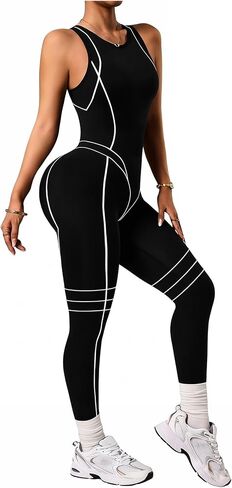 WDIRARA Women's Workout Jumpsuits Contrast Trim Yoga Gym Unitard Bodycon Pants Romper in Kuwait