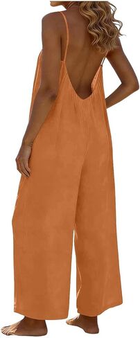 Backless Jumpsuits for Women 2026 Casual Summer Wide Leg Jumpsuit Flowy Spaghetti Straps Romper Beach Outfits Overalls in Kuwait