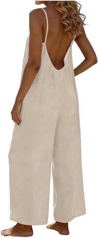 Backless Jumpsuits for Women 2026 Casual Summer Wide Leg Jumpsuit Flowy Spaghetti Straps Romper Beach Outfits Overalls in Kuwait