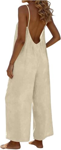 Backless Jumpsuits for Women 2026 Casual Summer Wide Leg Jumpsuit Flowy Spaghetti Straps Romper Beach Outfits Overalls in Kuwait