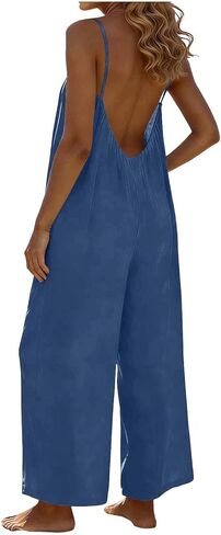 Backless Jumpsuits for Women 2026 Casual Summer Wide Leg Jumpsuit Flowy Spaghetti Straps Romper Beach Outfits Overalls in Kuwait