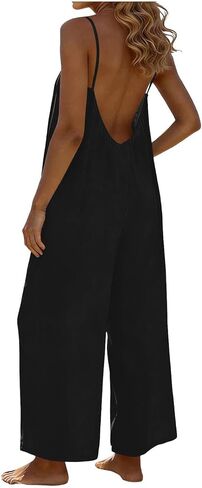 Backless Jumpsuits for Women 2026 Casual Summer Wide Leg Jumpsuit Flowy Spaghetti Straps Romper Beach Outfits Overalls in Kuwait