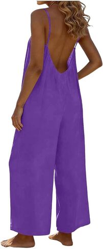 Backless Jumpsuits for Women 2026 Casual Summer Wide Leg Jumpsuit Flowy Spaghetti Straps Romper Beach Outfits Overalls in Kuwait
