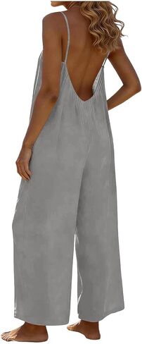 Backless Jumpsuits for Women 2026 Casual Summer Wide Leg Jumpsuit Flowy Spaghetti Straps Romper Beach Outfits Overalls in Kuwait
