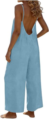 Backless Jumpsuits for Women 2026 Casual Summer Wide Leg Jumpsuit Flowy Spaghetti Straps Romper Beach Outfits Overalls in Kuwait