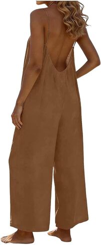 Backless Jumpsuits for Women 2026 Casual Summer Wide Leg Jumpsuit Flowy Spaghetti Straps Romper Beach Outfits Overalls in Kuwait