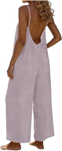 Backless Jumpsuits for Women 2026 Casual Summer Wide Leg Jumpsuit Flowy Spaghetti Straps Romper Beach Outfits Overalls in Kuwait