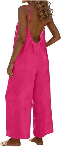 Backless Jumpsuits for Women 2026 Casual Summer Wide Leg Jumpsuit Flowy Spaghetti Straps Romper Beach Outfits Overalls in Kuwait