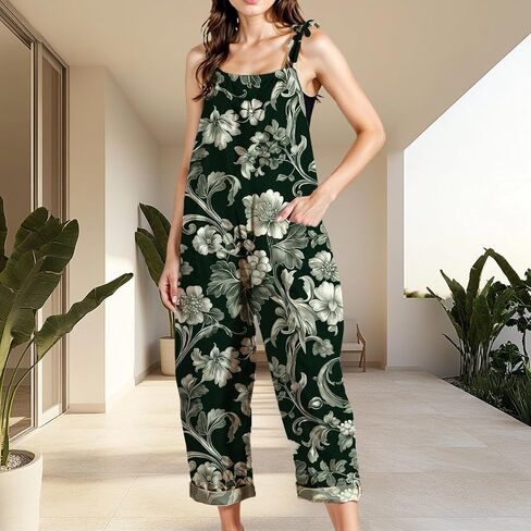 Zhyaj Women's Floral Print Wide Leg Jumpsuit with Pockets Sleeveless Romper Loose Fit Summer Casual Playsuit for Beach in Saudi Arabia