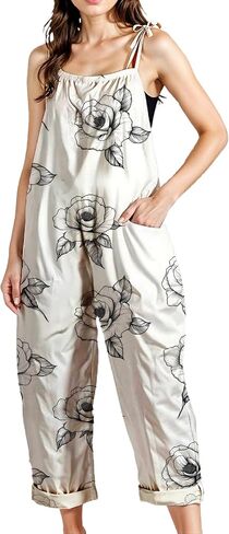 Zhyaj Women's Floral Print Wide Leg Jumpsuit with Pockets Sleeveless Romper Loose Fit Summer Casual Playsuit for Beach in Saudi Arabia