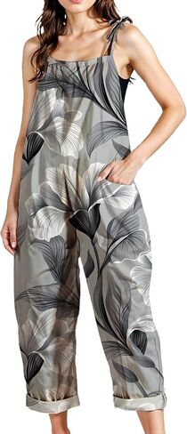 Zhyaj Women's Floral Print Wide Leg Jumpsuit with Pockets Sleeveless Romper Loose Fit Summer Casual Playsuit for Beach in Saudi Arabia