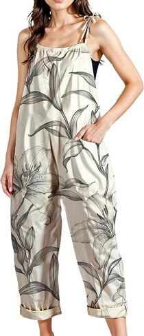 Zhyaj Women's Floral Print Wide Leg Jumpsuit with Pockets Sleeveless Romper Loose Fit Summer Casual Playsuit for Beach in Saudi Arabia