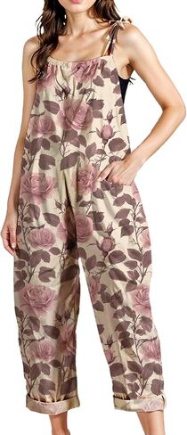 Zhyaj Women's Floral Print Wide Leg Jumpsuit with Pockets Sleeveless Romper Loose Fit Summer Casual Playsuit for Beach in Saudi Arabia