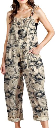 Zhyaj Women's Floral Print Wide Leg Jumpsuit with Pockets Sleeveless Romper Loose Fit Summer Casual Playsuit for Beach in Saudi Arabia
