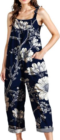 Zhyaj Women's Floral Print Wide Leg Jumpsuit with Pockets Sleeveless Romper Loose Fit Summer Casual Playsuit for Beach in Saudi Arabia