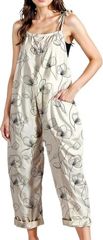 Zhyaj Women's Floral Print Wide Leg Jumpsuit with Pockets Sleeveless Romper Loose Fit Summer Casual Playsuit for Beach in Saudi Arabia