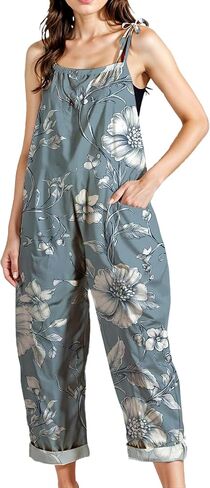 Zhyaj Women's Floral Print Wide Leg Jumpsuit with Pockets Sleeveless Romper Loose Fit Summer Casual Playsuit for Beach in Saudi Arabia