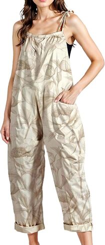 Zhyaj Women's Floral Print Wide Leg Jumpsuit with Pockets Sleeveless Romper Loose Fit Summer Casual Playsuit for Beach in Saudi Arabia