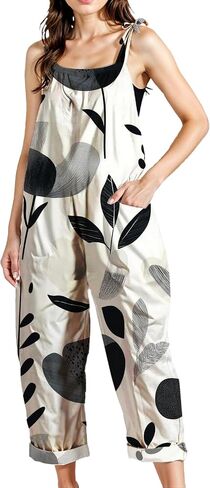 Zhyaj Women's Floral Print Wide Leg Jumpsuit with Pockets Sleeveless Romper Loose Fit Summer Casual Playsuit for Beach in Saudi Arabia