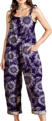 Zhyaj Women's Floral Print Wide Leg Jumpsuit with Pockets Sleeveless Romper Loose Fit Summer Casual Playsuit for Beach in Saudi Arabia