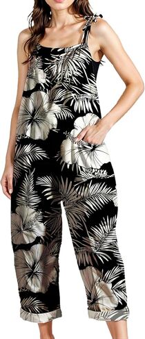Zhyaj Women's Floral Print Wide Leg Jumpsuit with Pockets Sleeveless Romper Loose Fit Summer Casual Playsuit for Beach in Saudi Arabia