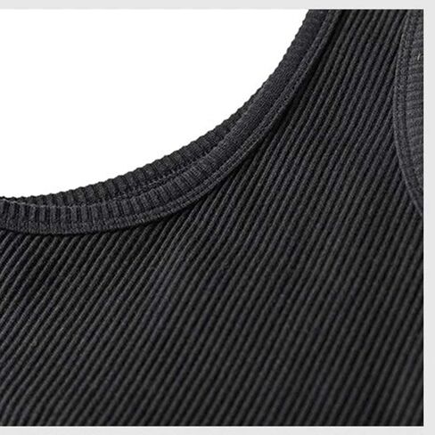 Form Fitting Sleeveless Tank Top for Men Basic Solid Color Crew Neck Casual Everyday Wear Slim Fit Workout Shirt (Black) in Kuwait