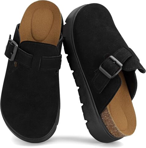 Gengzai Platform Clogs for Women Platform Slip-On Clogs Cork Footbed Casual Shoes & Mules for Women Round Toe Comfortable Buckle Shoes in Kuwait