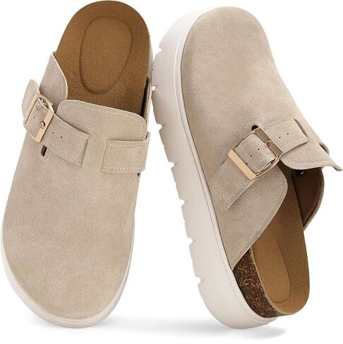 Gengzai Platform Clogs for Women Platform Slip-On Clogs Cork Footbed Casual Shoes & Mules for Women Round Toe Comfortable Buckle Shoes in Kuwait