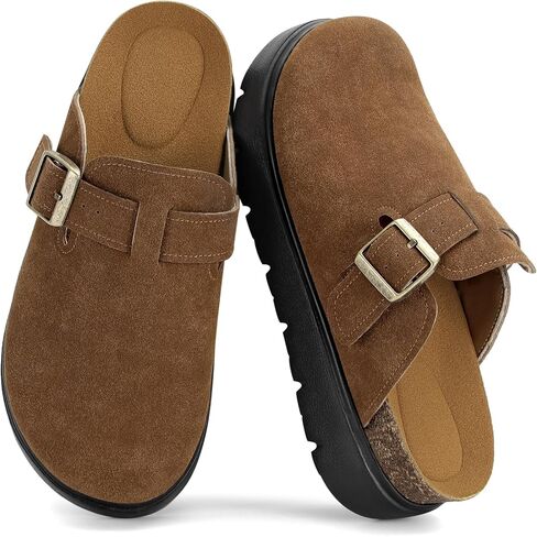 Gengzai Platform Clogs for Women Platform Slip-On Clogs Cork Footbed Casual Shoes & Mules for Women Round Toe Comfortable Buckle Shoes in Kuwait