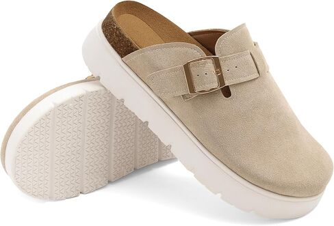 Gengzai Platform Clogs for Women Platform Slip-On Clogs Cork Footbed Casual Shoes & Mules for Women Round Toe Comfortable Buckle Shoes in Kuwait